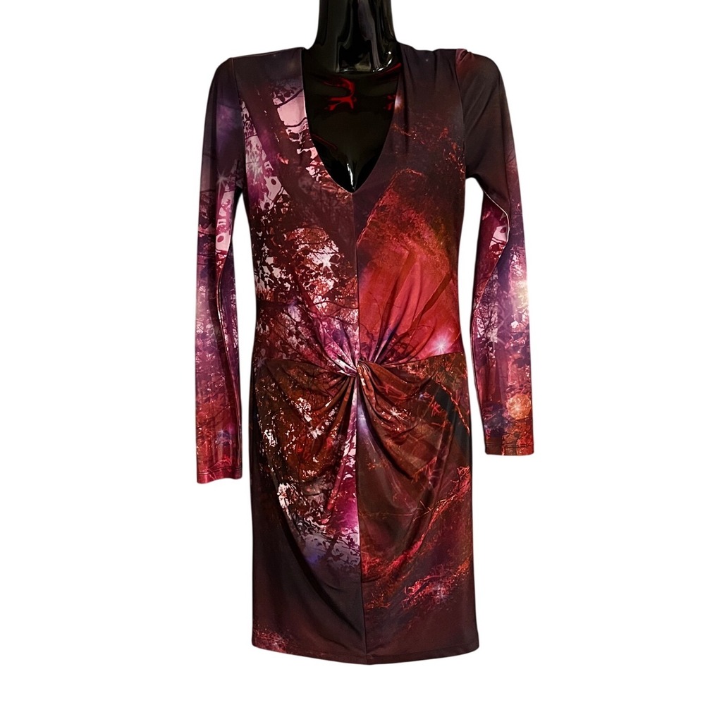 Ted Baker London Long Sleeve Twisted V Neck Forest Print Dress Size 4‎